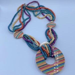 80’s multi color statement necklace. Rare find. Resin pendant and clay beads?